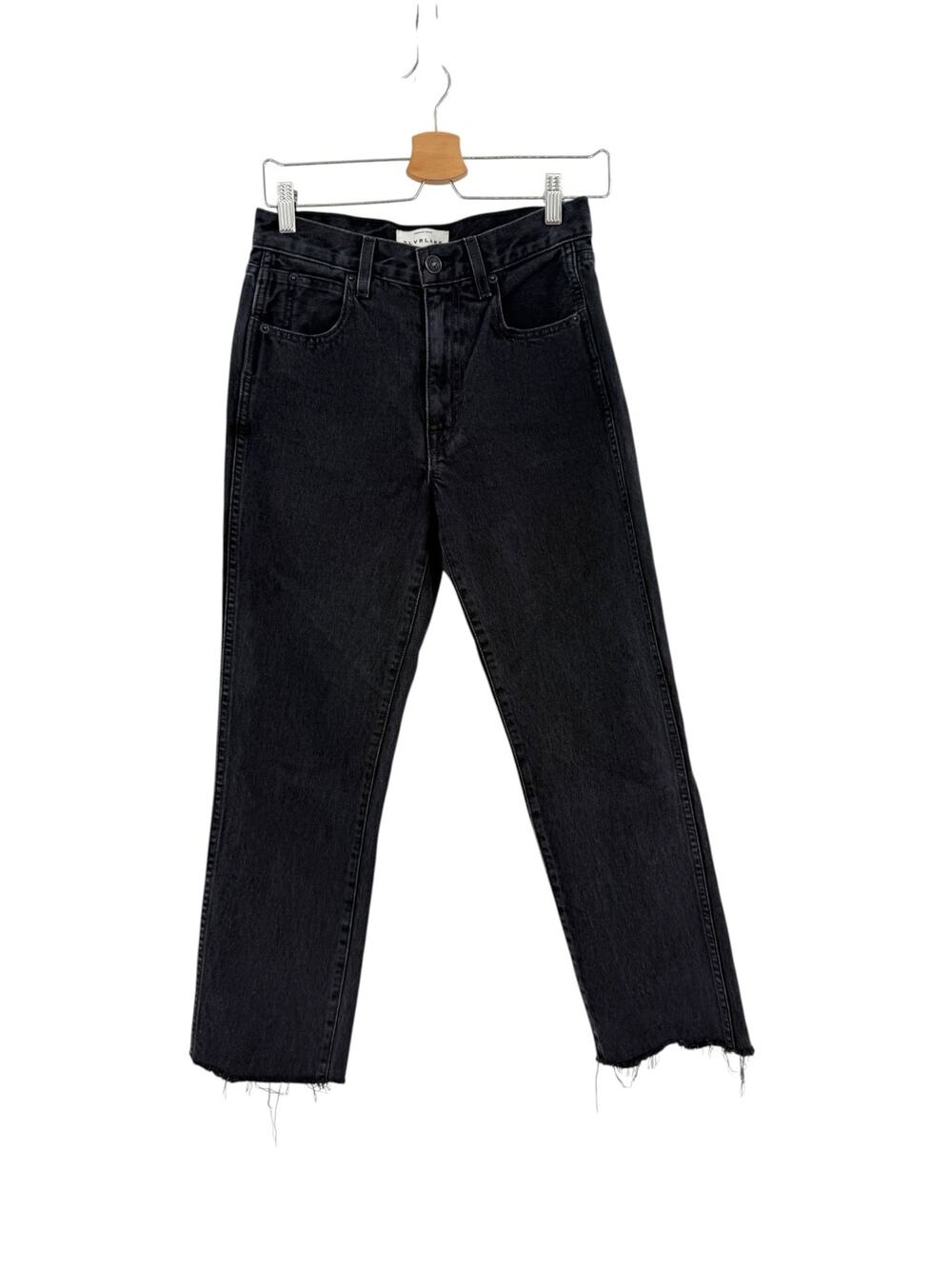 SLVRLAKE Hero High Rise Straight Raw Hem Jeans Shadow Ridge Black Size 26